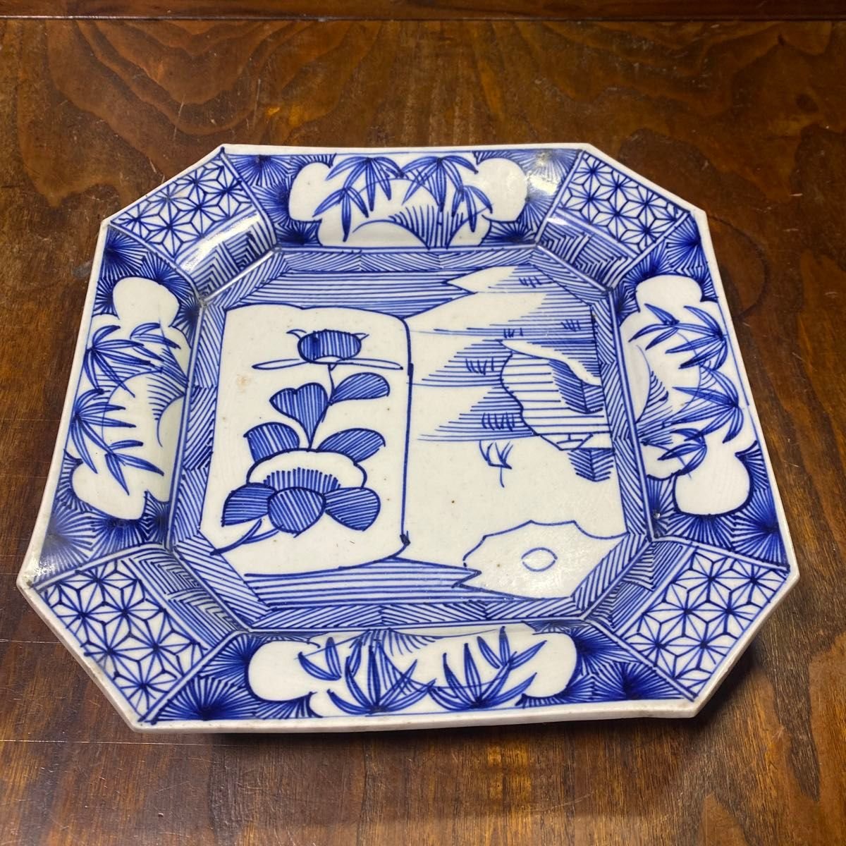 骨董 アンティーク 染付 古伊万里 干支文 縁錆 皿 骨董 アンティーク