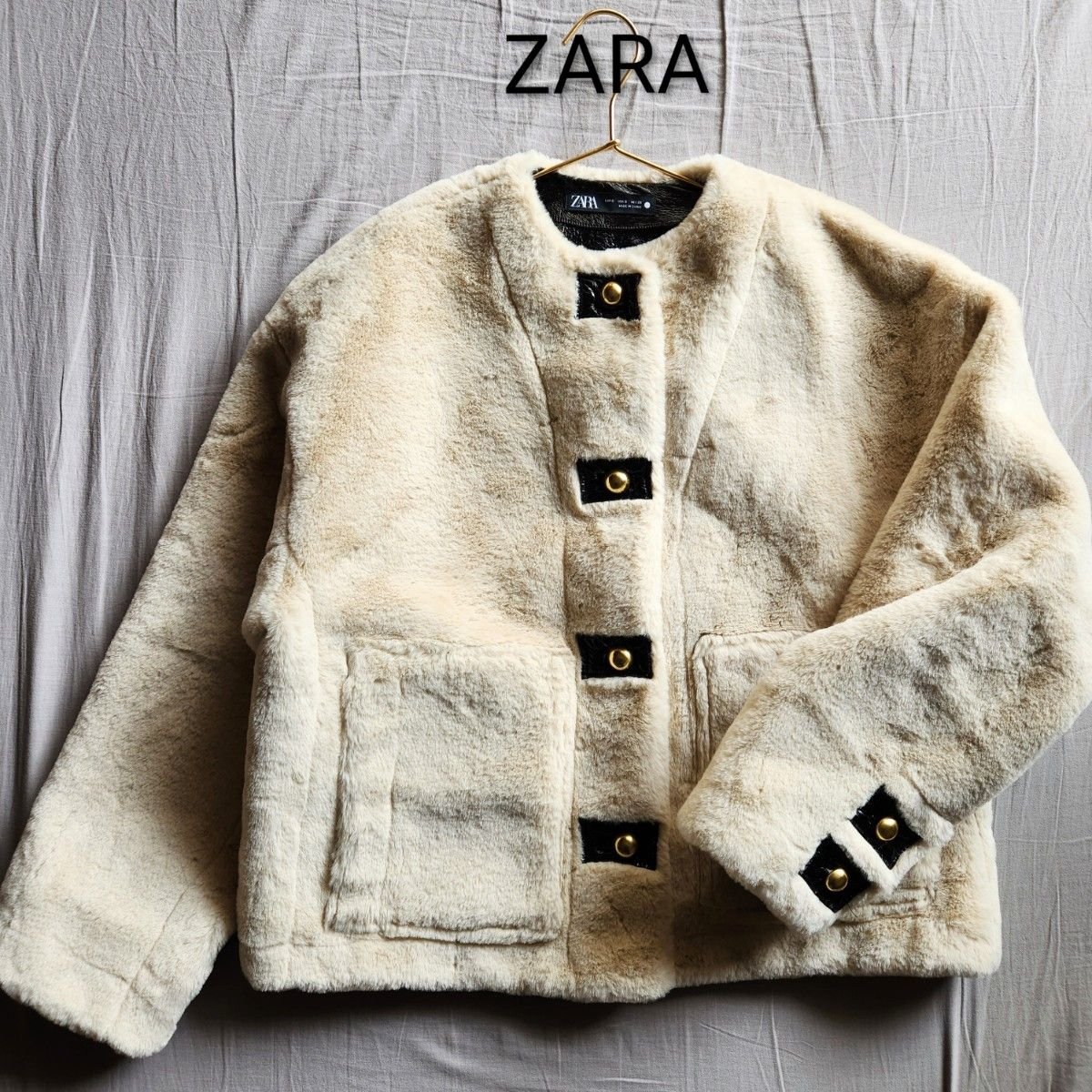 ZARA ザラ 美品 オーバーサイズフェイクファージャケット アイボリー
