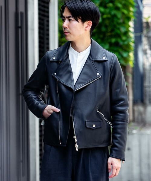 セール】 【別注】DENIM×TOMORROWLAND ラムレザー ダブルライダース