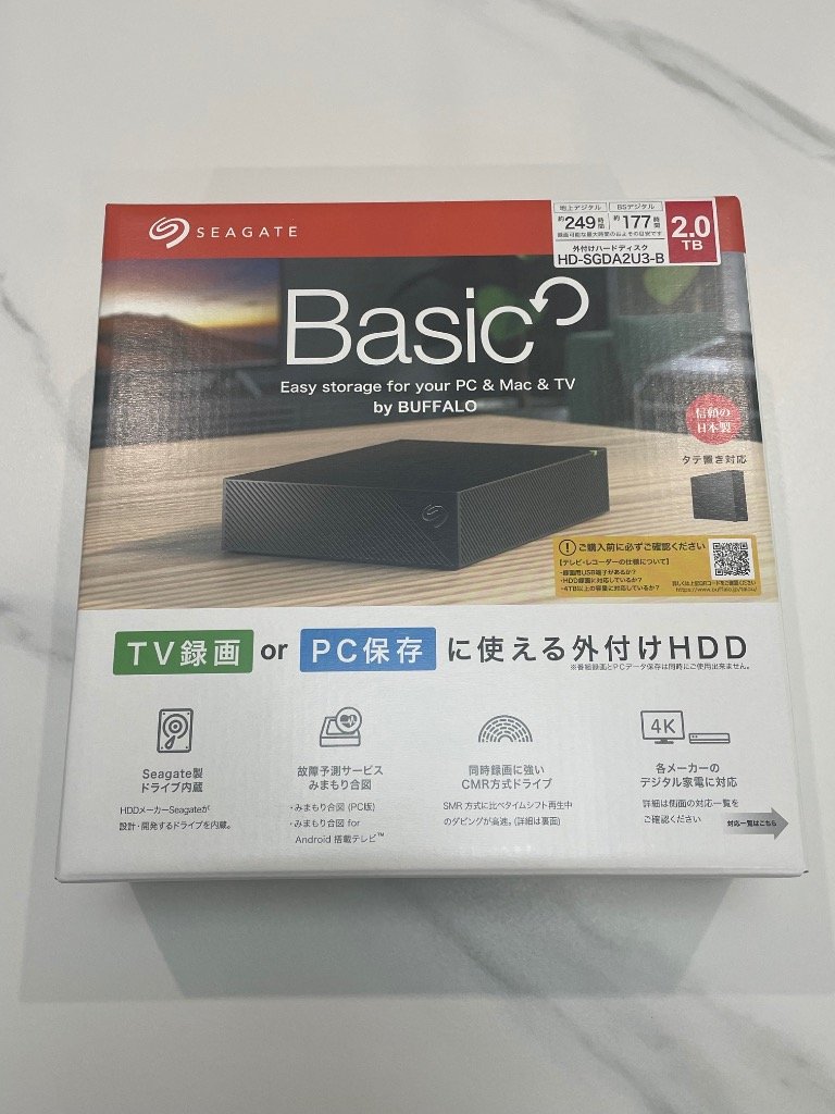 BUFFALO HDSGDA2U3B 外付けHDD USB3.2(Gen1)対応 Seagateコラボ 2TB