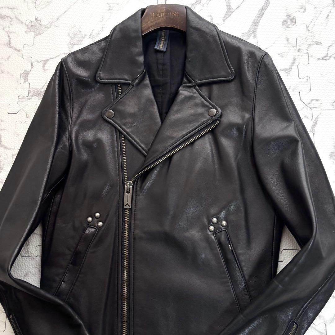 美品✨ミハラヤスヒロ ラムレザー ダブルライダースジャケット 黒 46