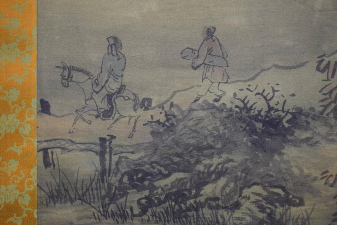 真作/寛保/高士/乗馬画賛/釣人舟画賛/大幅/中国画/布袋屋掛軸HJ-518