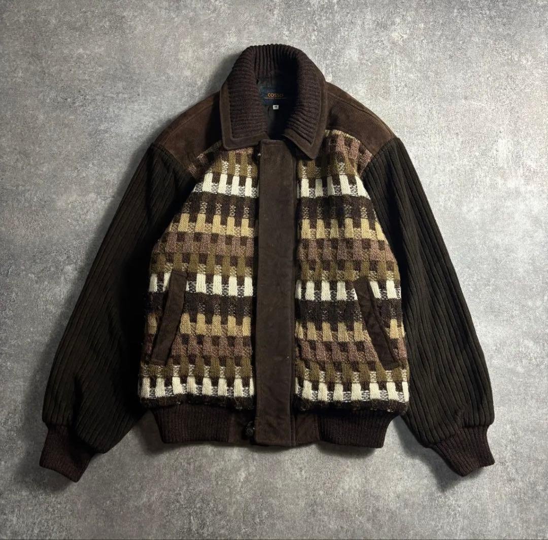 90s ヨーロッパ古着 ウールジャケット ブルゾン ニット archive vintage 90s 総柄ウールブルゾン 鹿柄 ヨーロッパ古着 ノスタルジー